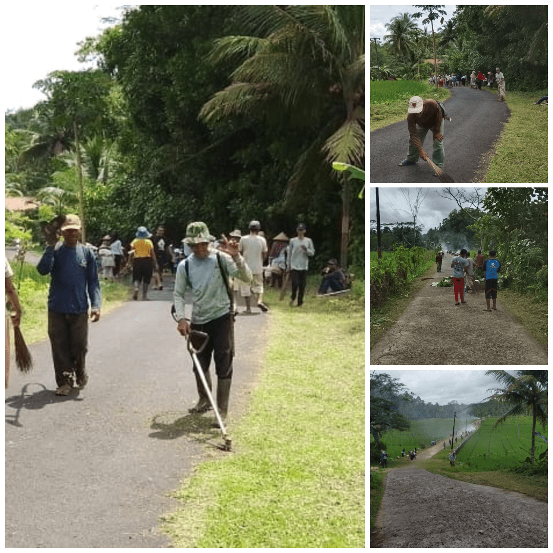 Gotong Royong Warga Desa Selasari Bersihkan Jalan Desa