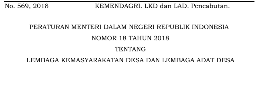 Permendagri Nomor 18 Tahun 2018 Tentang Lembaga Kemasyarakatan Desa